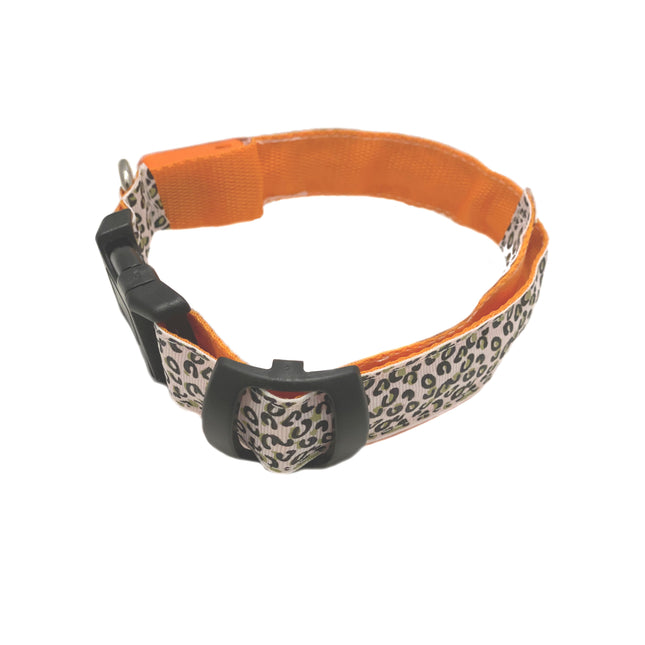 Beige/White Animal Print Dog LED Collar