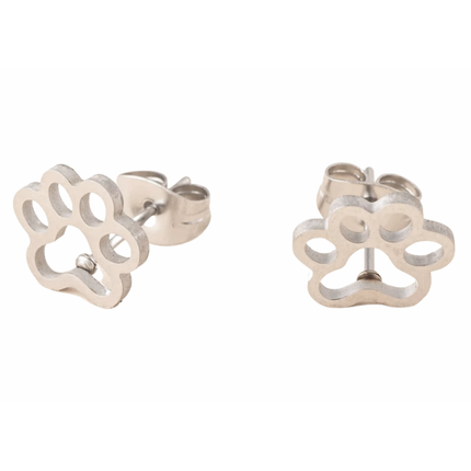 Hollow Paw Print Stud Earrings - Silver