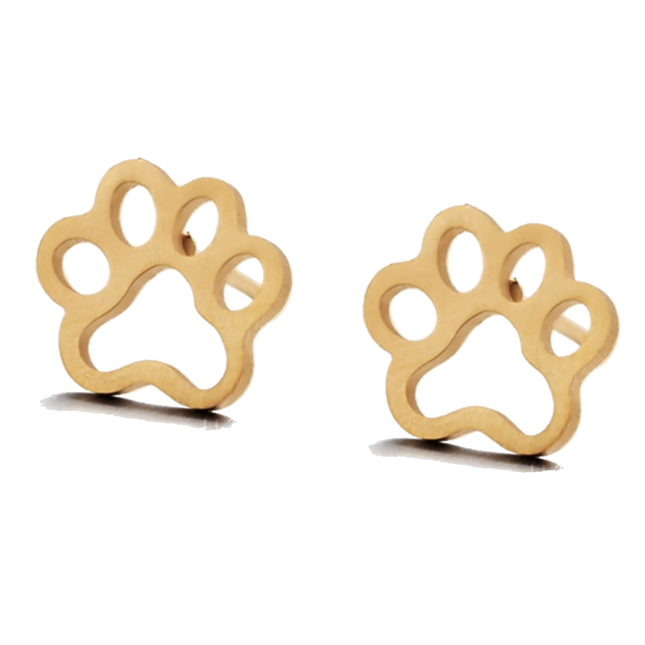 Hollow Paw Print Stud Earrings - Gold