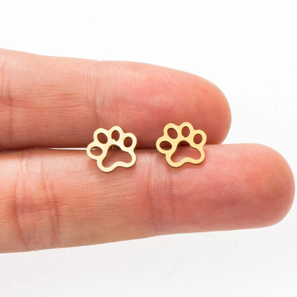 Hollow Paw Print Stud Earrings - Gold