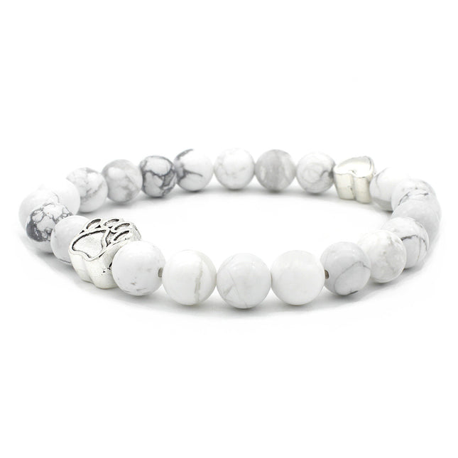 Paw Print Beaded Natural Howlite Stone Bracelet