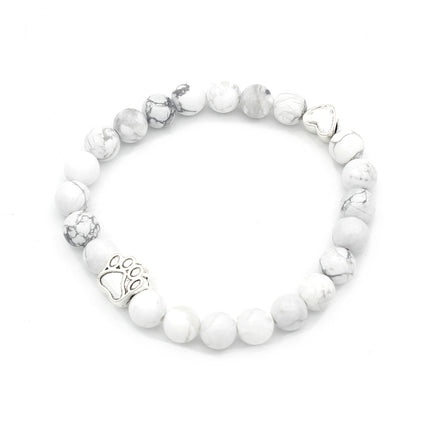 Paw Print Beaded Natural Howlite Stone Bracelet