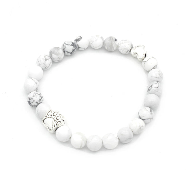 Paw Print Beaded Natural Howlite Stone Bracelet