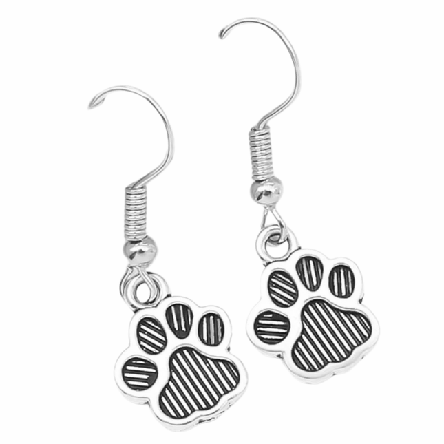 Paw Print Drop Earrings - Silver