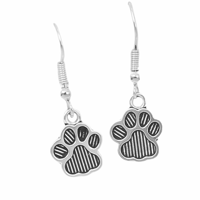 Paw Print Drop Earrings - Silver