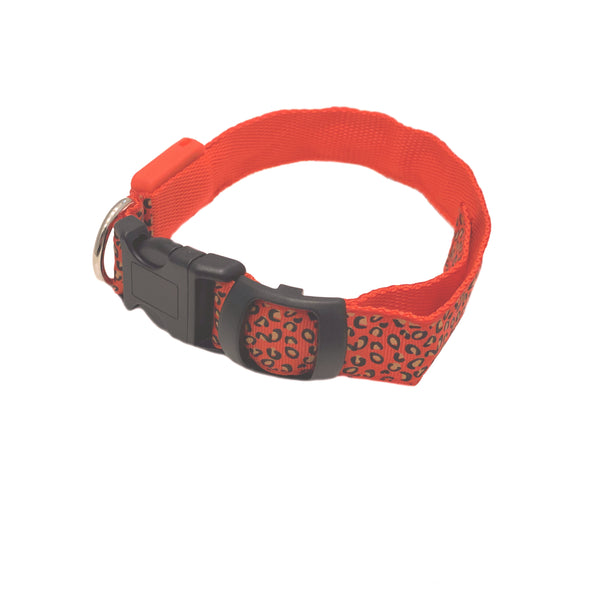 Red Animal Print LED Dog Collar