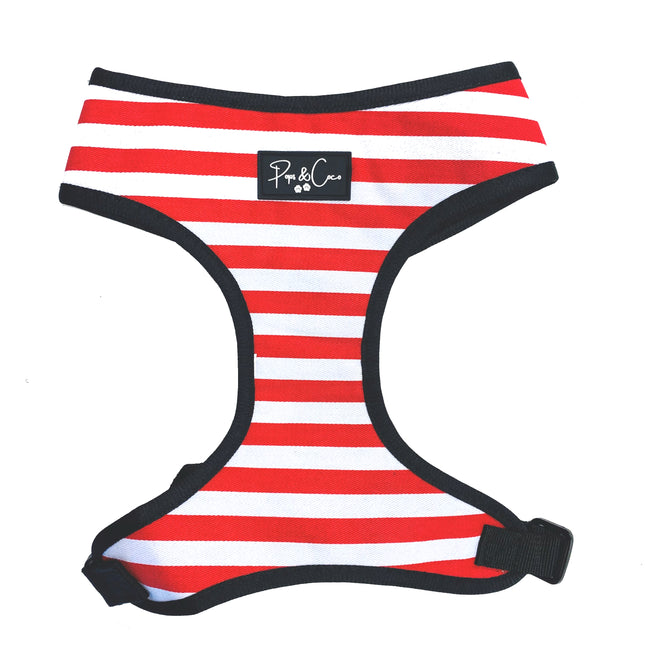 Stripy Adjustable Dog Harness - Red