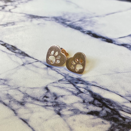 Paw Print in Heart Stud Earrings - Rose Gold