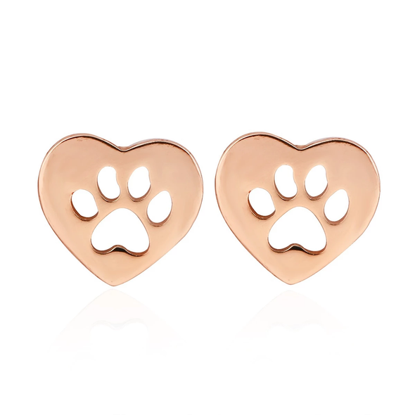 Paw Print in Heart Stud Earrings - Rose Gold